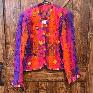 Crystal VTG rare women’s neon orange pink colorful hand made jacket size XS EUC